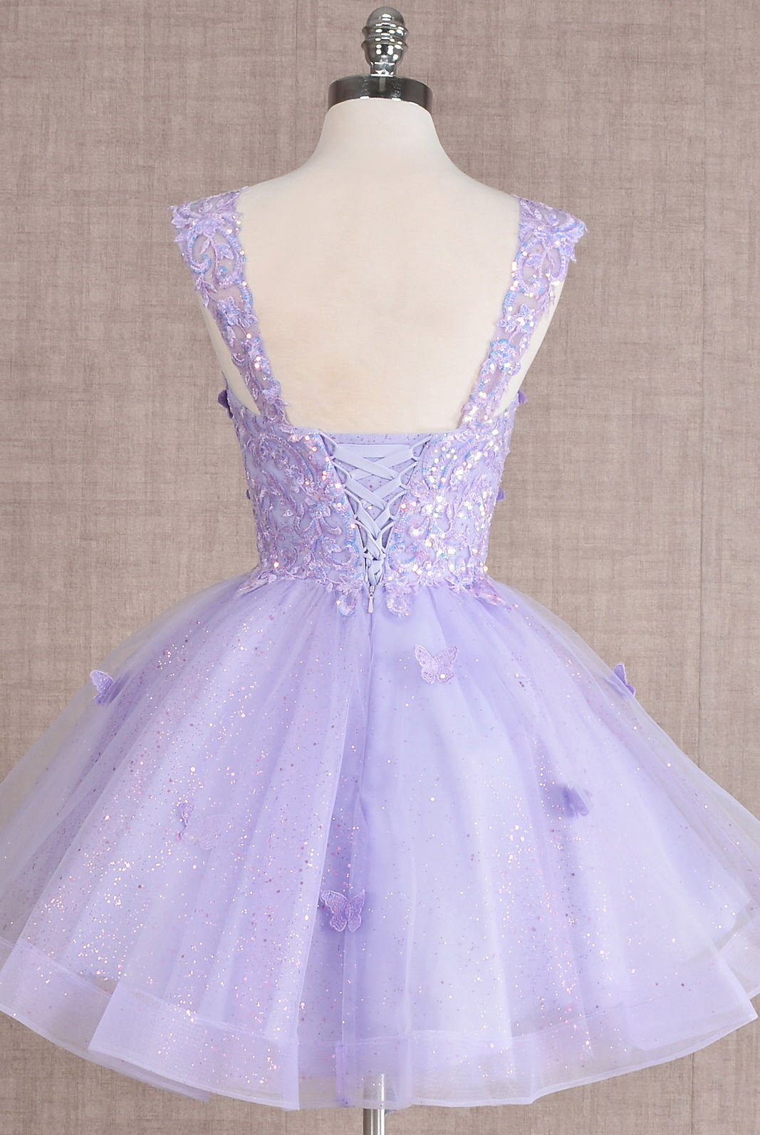 Butterfly Applique Sequin Mesh Babydoll w/ Sheer Straps Short Homecoming Dress GLGS3186-HOMECOMING-smcfashion.com