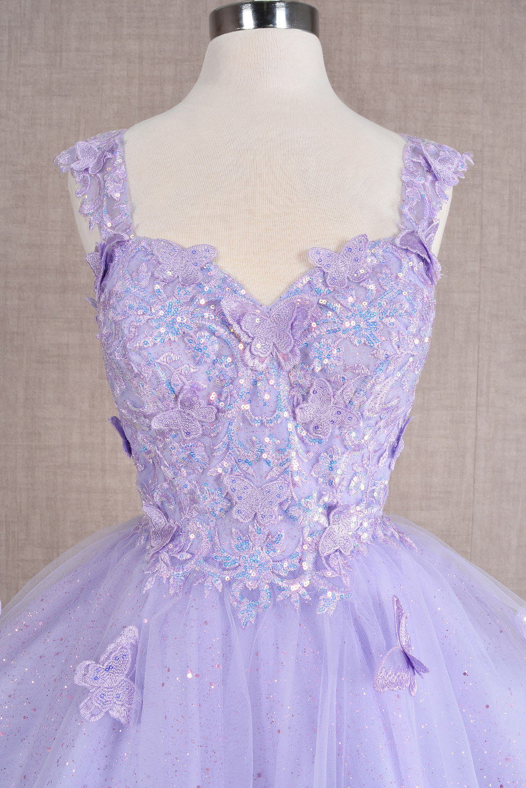 Butterfly Applique Sequin Mesh Babydoll w/ Sheer Straps Short Homecoming Dress GLGS3186-HOMECOMING-smcfashion.com