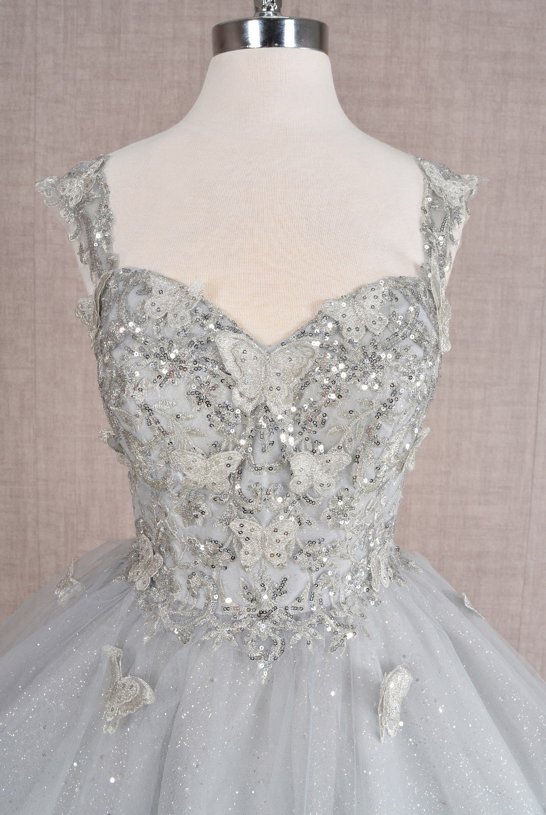 Butterfly Applique Sequin Mesh Babydoll w/ Sheer Straps Short Homecoming Dress GLGS3186-HOMECOMING-smcfashion.com