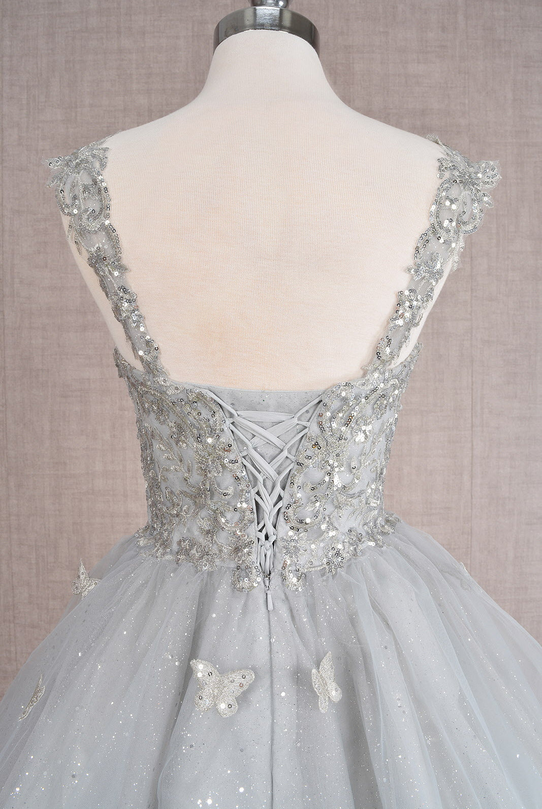 Butterfly Applique Sequin Mesh Babydoll w/ Sheer Straps Short Homecoming Dress GLGS3186-HOMECOMING-smcfashion.com