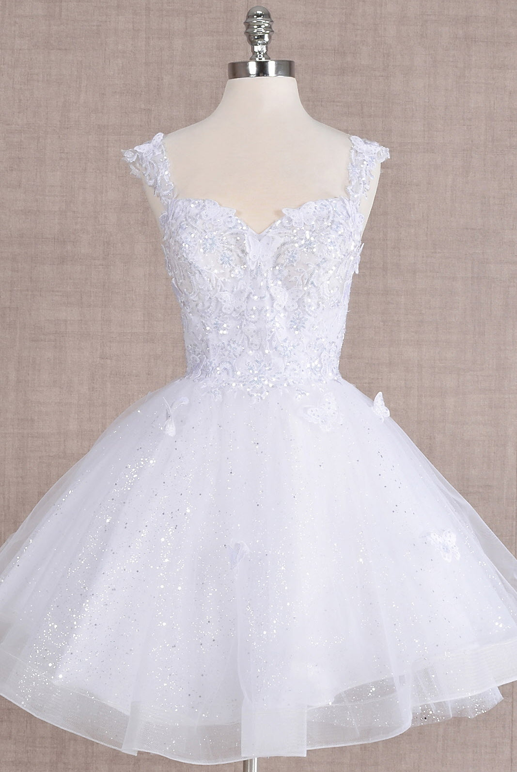 Butterfly Applique Sequin Mesh Babydoll w/ Sheer Straps Short Homecoming Dress GLGS3186-HOMECOMING-smcfashion.com