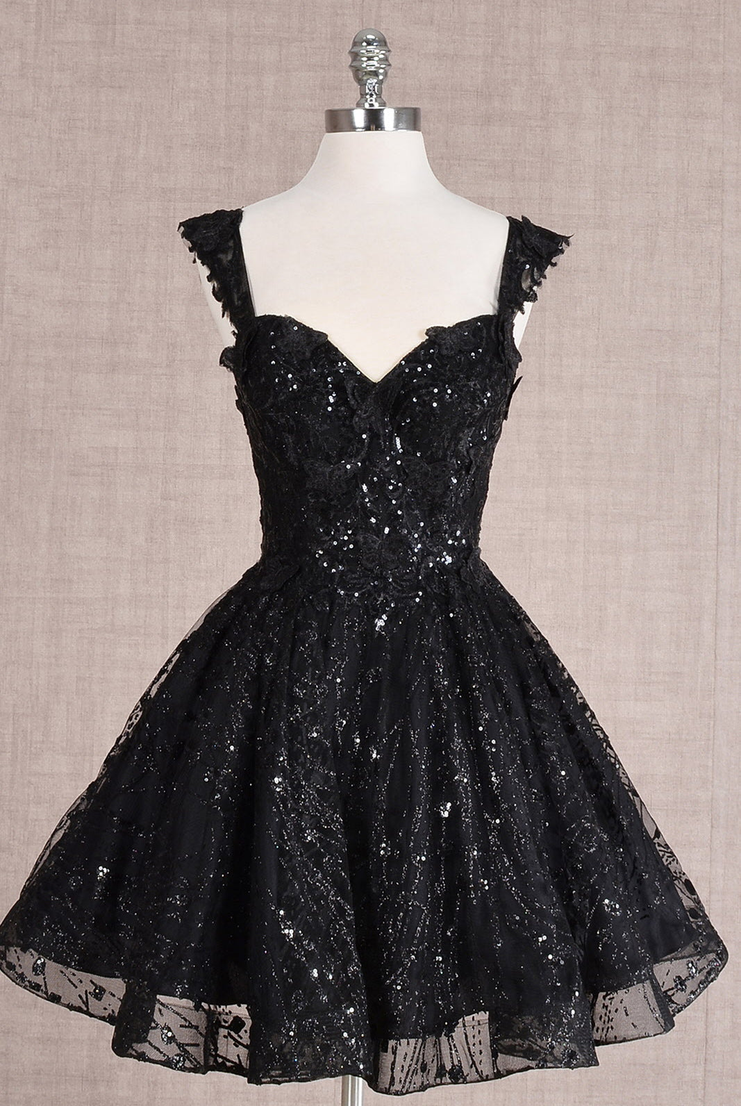 Butterfly Applique Mesh Babydoll w/ Detachable Side Mesh Drapes Short Homecoming Dress GLGS3187-HOMECOMING-smcfashion.com