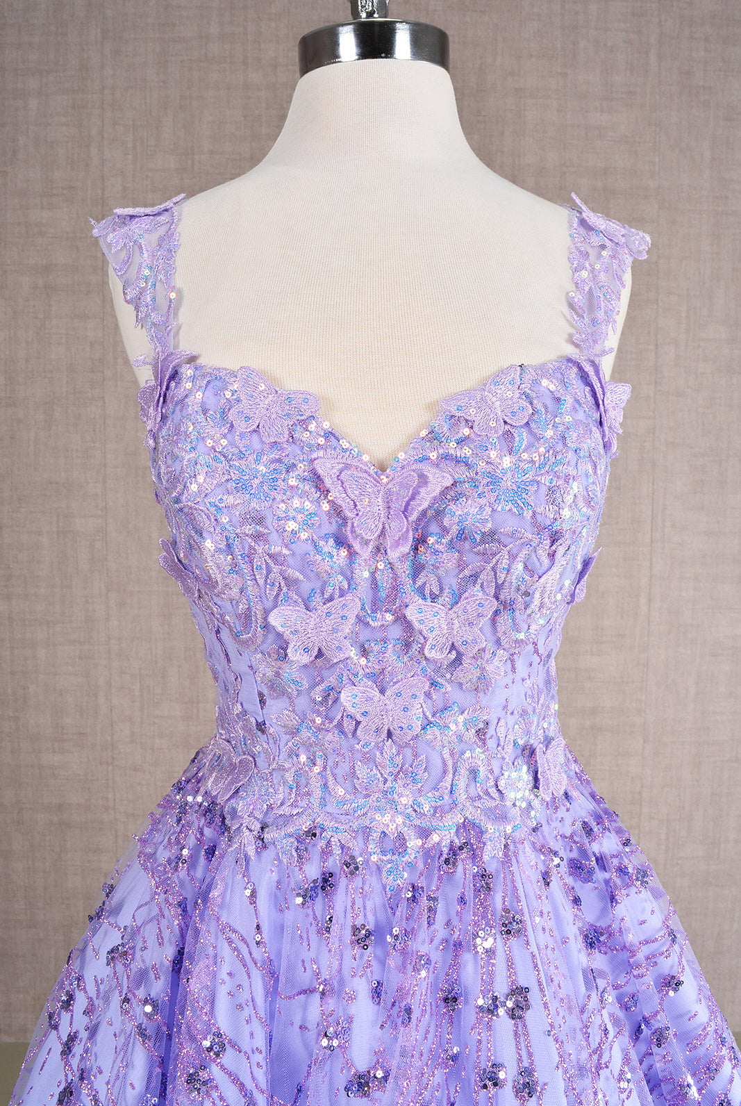 Butterfly Applique Mesh Babydoll w/ Detachable Side Mesh Drapes Short Homecoming Dress GLGS3187-HOMECOMING-smcfashion.com