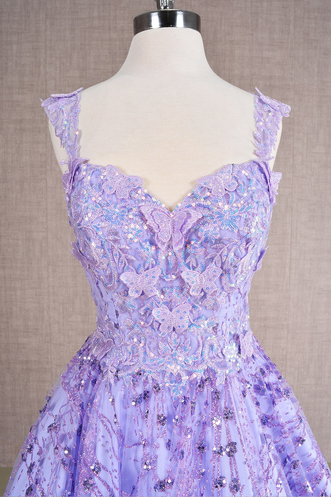 Butterfly Applique Mesh Babydoll w/ Detachable Side Mesh Drapes Short Homecoming Dress GLGS3187-HOMECOMING-smcfashion.com