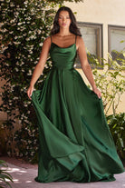 Satin A-Line Cowl Neck Spaghetti Strap Bodice Sexy High Leg Slit Elegant Prom & Bridesmaid Dress CDBD104-Bridesmaid Dress-smcfashion.com