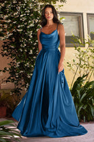 Satin A-Line Cowl Neck Spaghetti Strap Bodice Sexy High Leg Slit Elegant Prom & Bridesmaid Dress CDBD104-Bridesmaid Dress-smcfashion.com