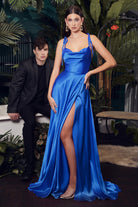Satin A-Line Cowl Neck Spaghetti Strap Bodice Sexy High Leg Slit Elegant Prom & Bridesmaid Dress CDBD104-Bridesmaid Dress-smcfashion.com