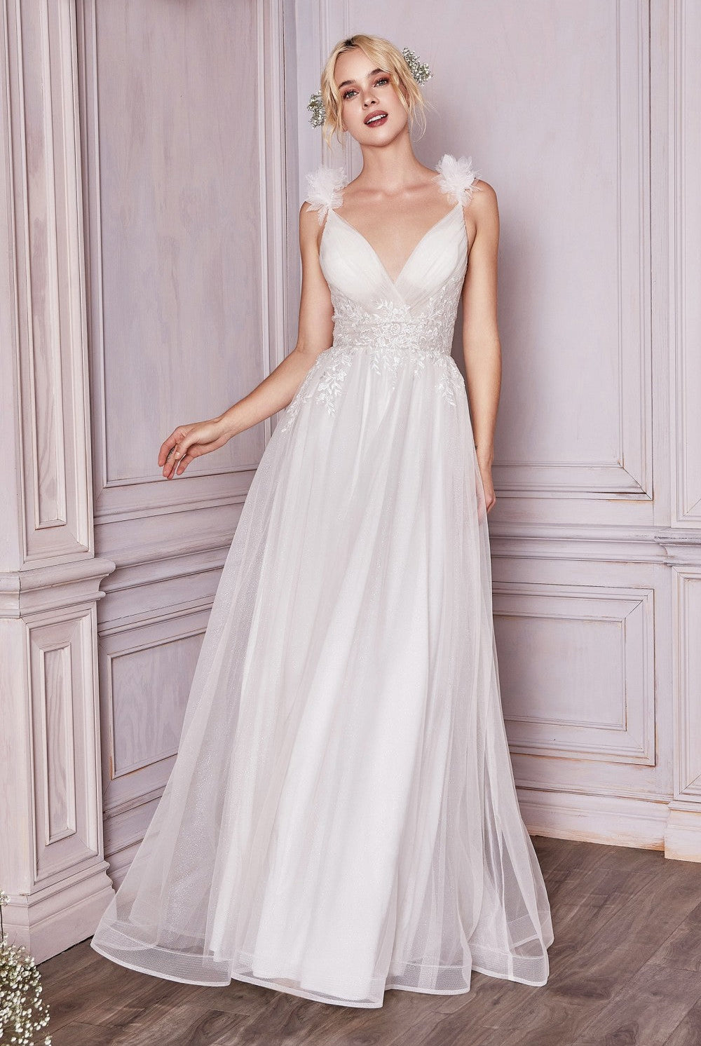 Bridal A-line Classic Gown Floral Appliqué Waistline Sensual V-neckline Backless Bodice Vintage Wedding Modern Bride CDCD971W Sale-Wedding Dresses-smcfashion.com