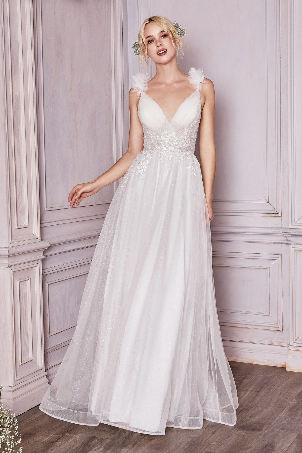 Bridal A-line Classic Gown Floral Appliqué Waistline Sensual V-neckline Backless Bodice Vintage Wedding Modern Bride CDCD971W Sale-Wedding Dresses-smcfashion.com