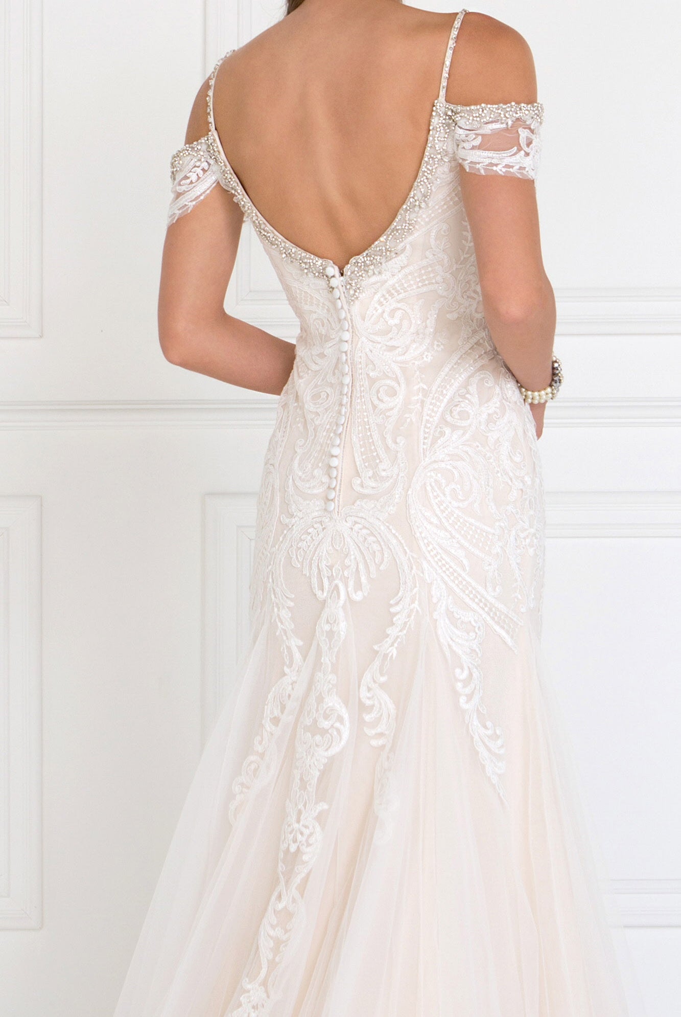 Tulle Off-Shoulder Sweetheart Mermaid Long Dress with Lace Applique GLGL1513-WEDDING GOWNS-smcfashion.com