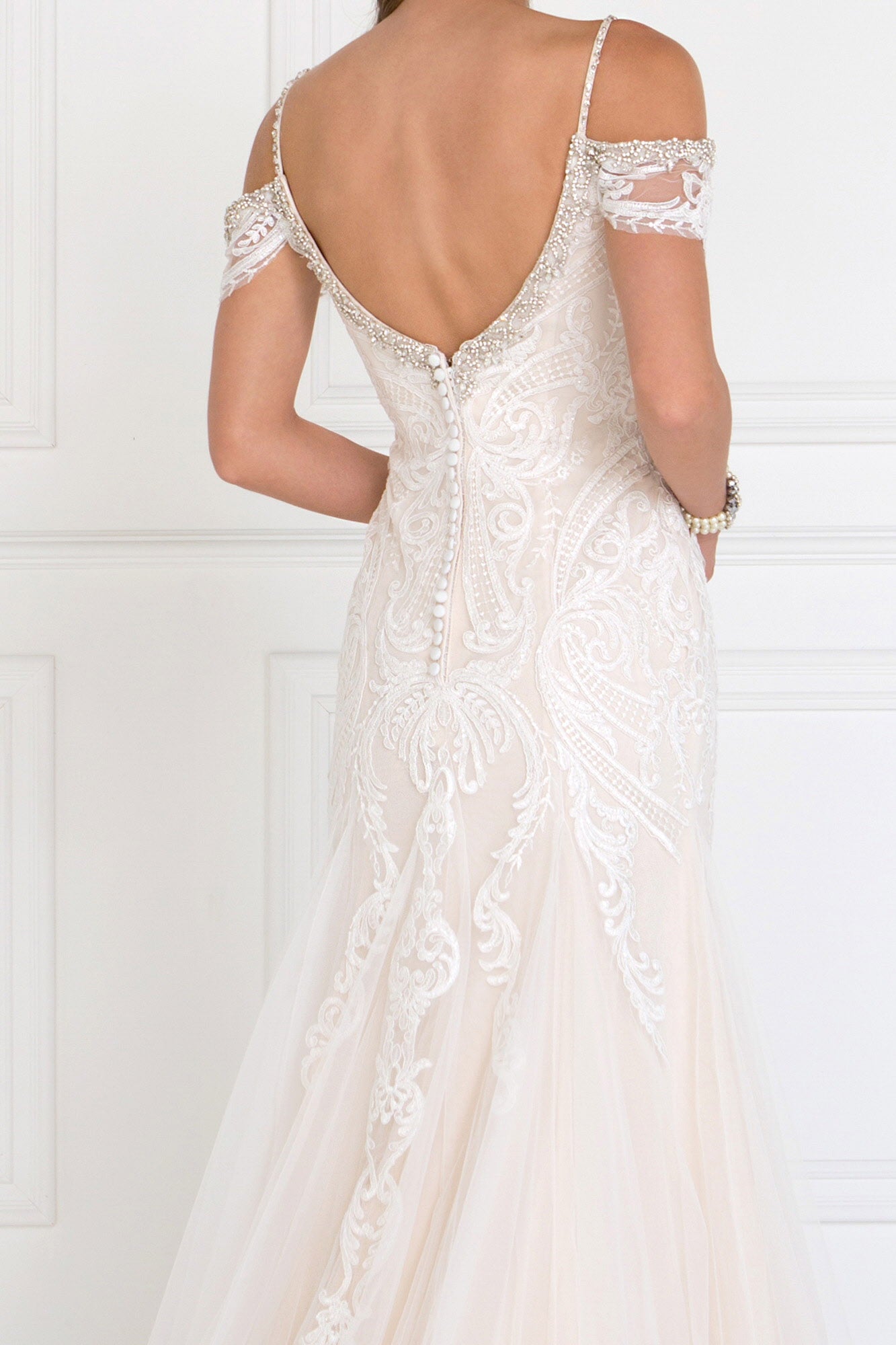 Tulle Off-Shoulder Sweetheart Mermaid Long Dress with Lace Applique GLGL1513-WEDDING GOWNS-smcfashion.com