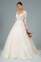Illusion V-Neck Embroidered Mesh Wedding Gown Sequin Lining GLGL1804-WEDDING GOWNS-smcfashion.com