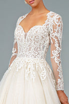Illusion V-Neck Embroidered Mesh Wedding Gown Sequin Lining GLGL1804-WEDDING GOWNS-smcfashion.com