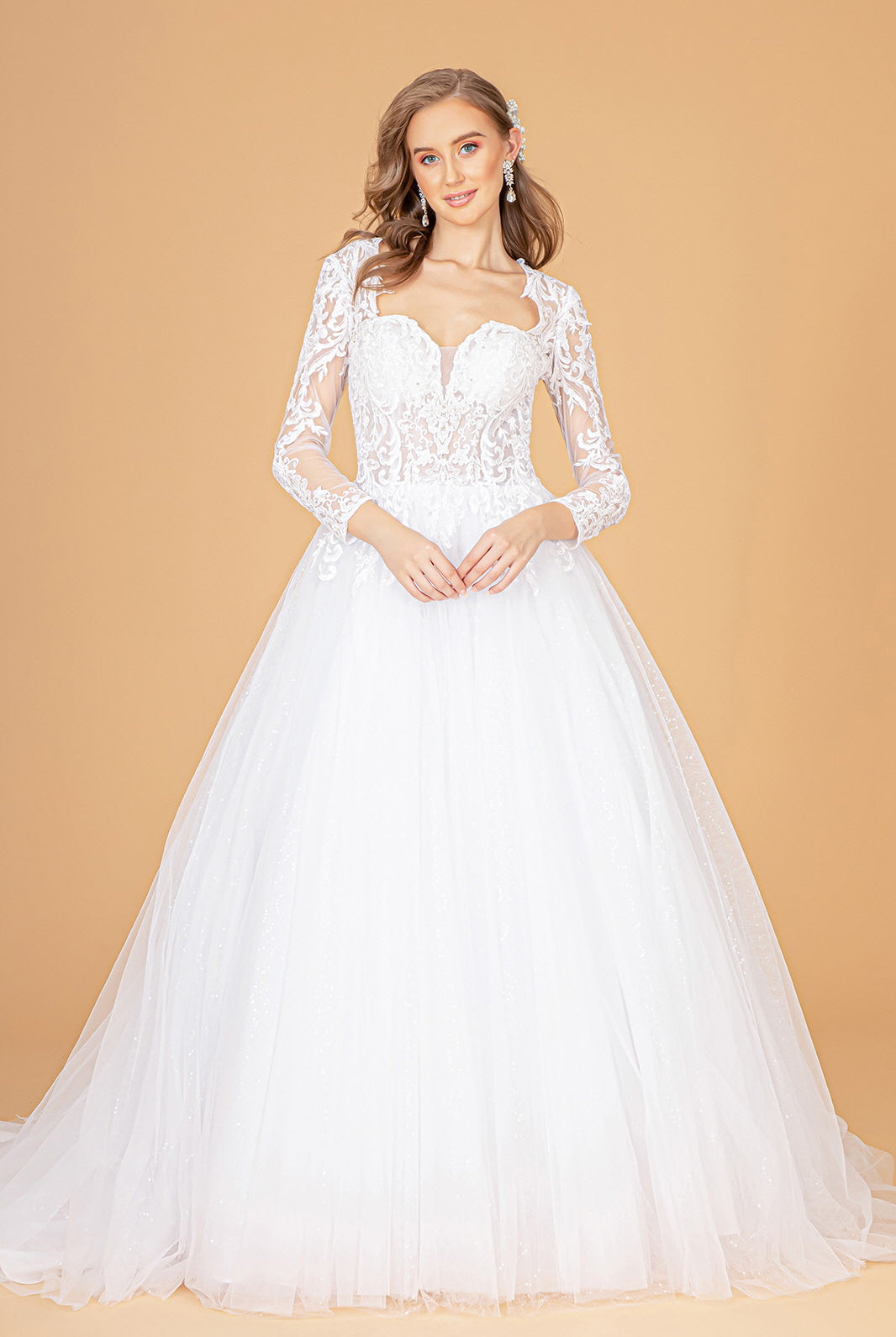 Illusion V-Neck Embroidered Mesh Wedding Gown Sequin Lining GLGL1804-WEDDING GOWNS-smcfashion.com