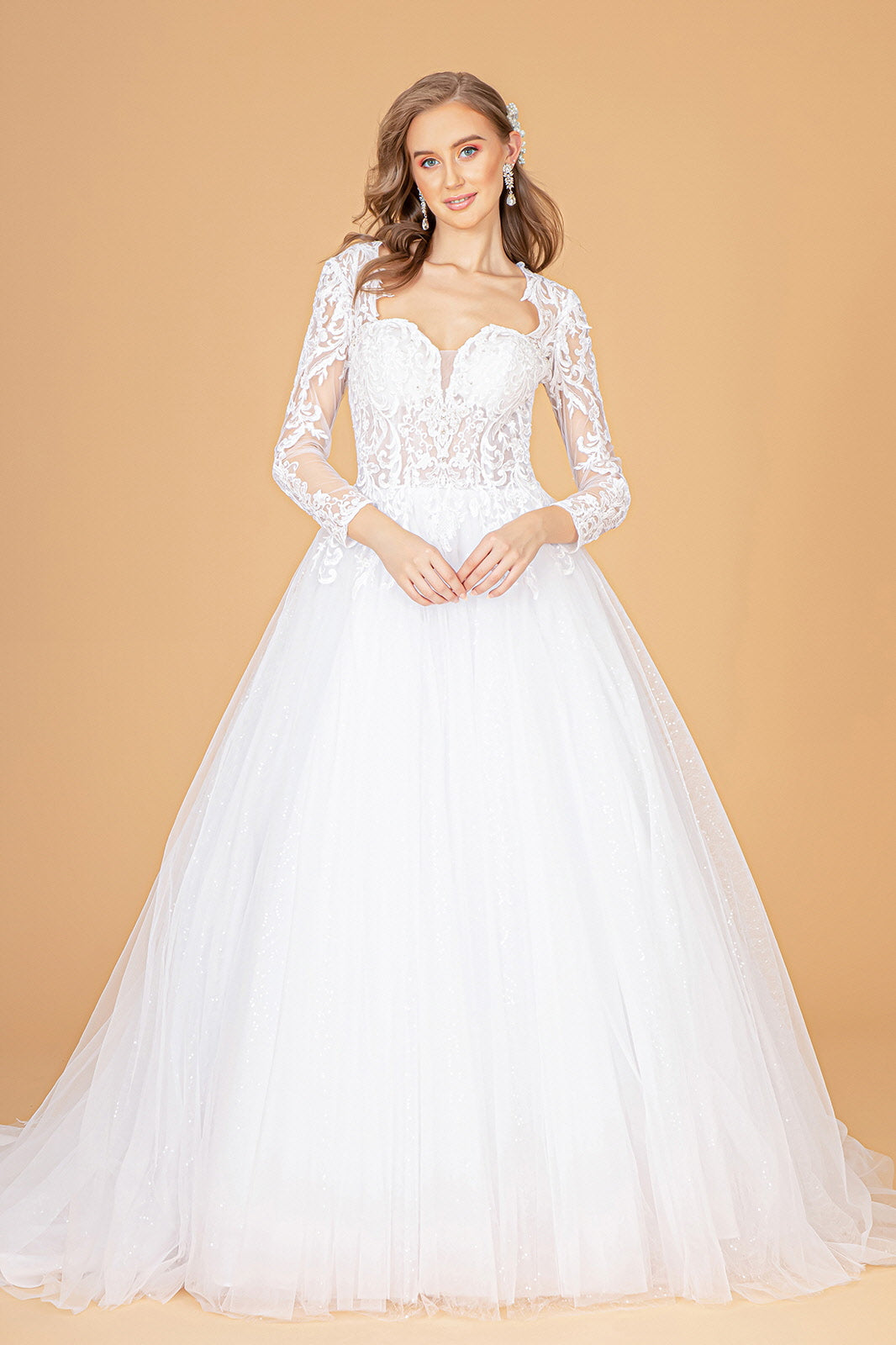 Illusion V-Neck Embroidered Mesh Wedding Gown Sequin Lining GLGL1804-WEDDING GOWNS-smcfashion.com