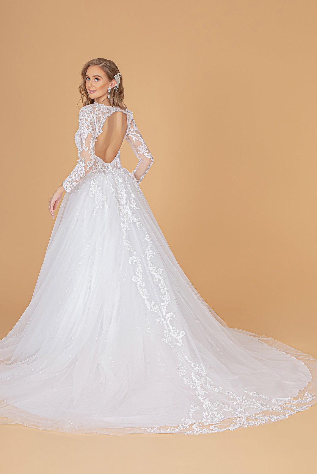 Illusion V-Neck Embroidered Mesh Wedding Gown Sequin Lining GLGL1804-WEDDING GOWNS-smcfashion.com