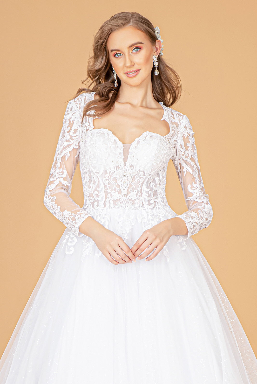 Illusion V-Neck Embroidered Mesh Wedding Gown Sequin Lining GLGL1804-WEDDING GOWNS-smcfashion.com
