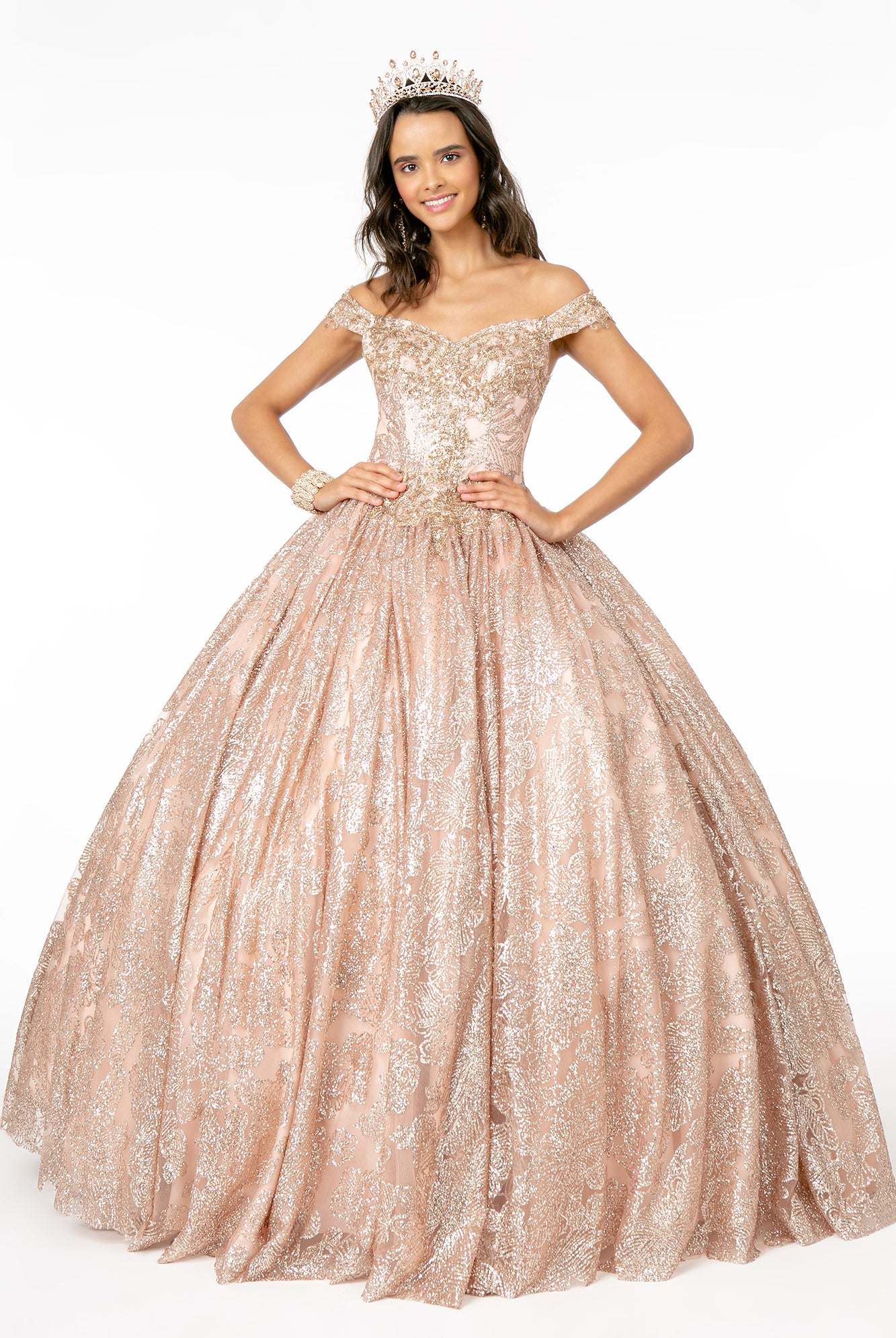 Sweetheart Neckline Cut-Away Shoulder Glitter Mesh Quinceanera Dress GLGL1820-QUINCEANERA-smcfashion.com