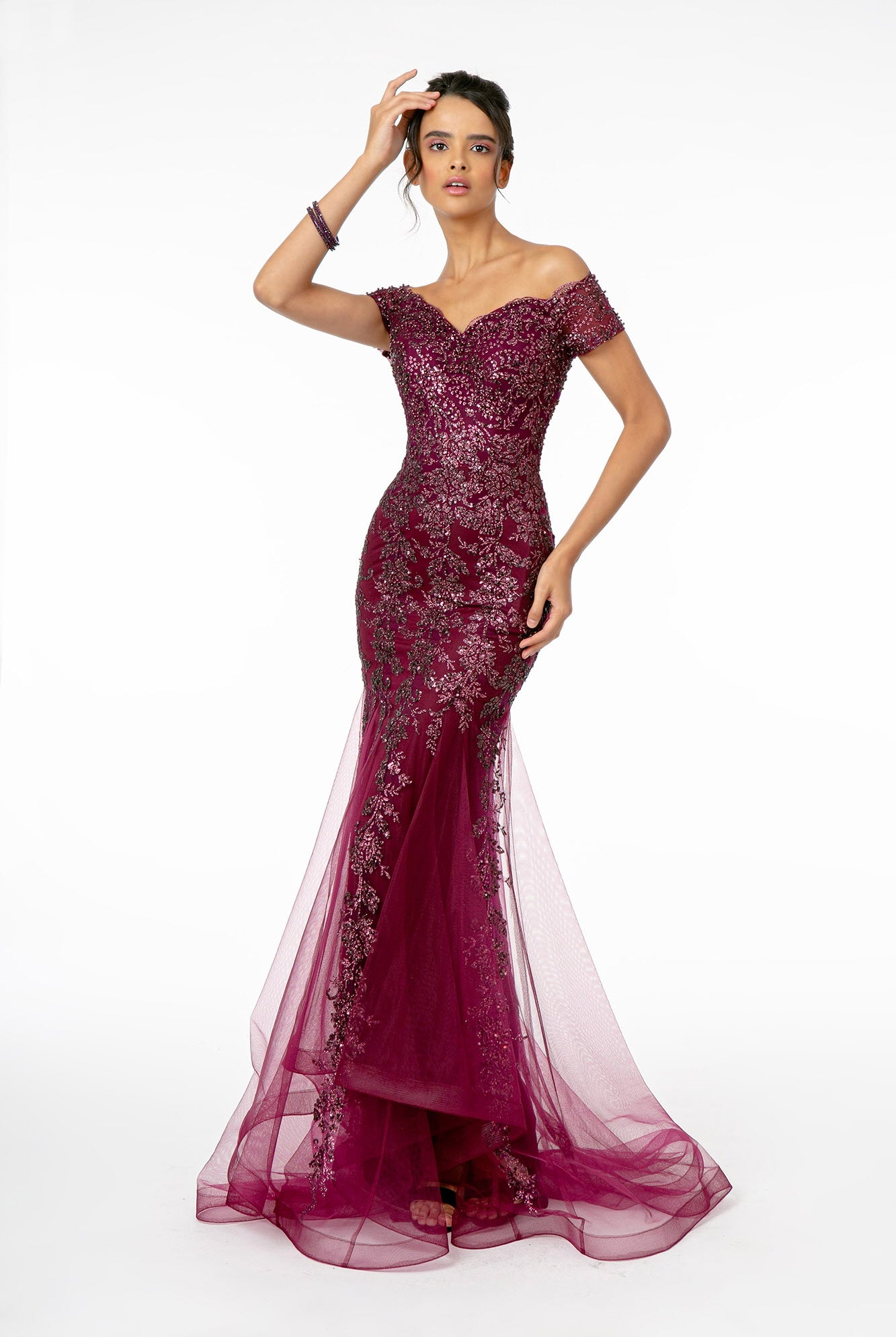 Sweetheart Neckline Glitter Mesh Long Dress Cut-Out Back GLGL1823-PROM-smcfashion.com