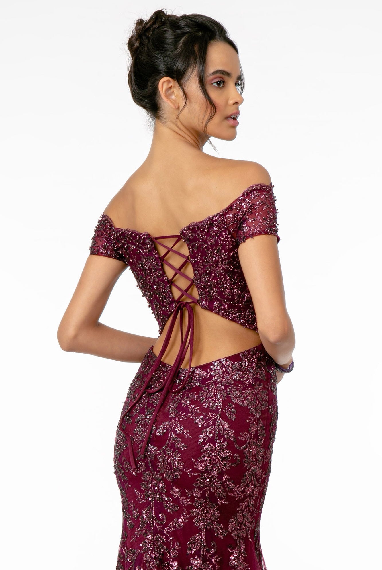 Sweetheart Neckline Glitter Mesh Long Dress Cut-Out Back GLGL1823-PROM-smcfashion.com