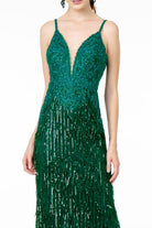 Illusion V-Neck Embroidered Top and Sequin Skirt Mermaid Dress GLGL1824-SPECIAL-smcfashion.com