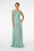 Embroidered Bodice V-Neck Long Dress V-Back GLGL1826-SPECIAL-smcfashion.com