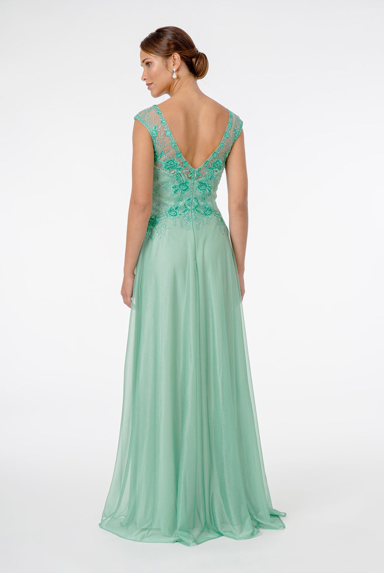 Embroidered Bodice V-Neck Long Dress V-Back GLGL1826-SPECIAL-smcfashion.com