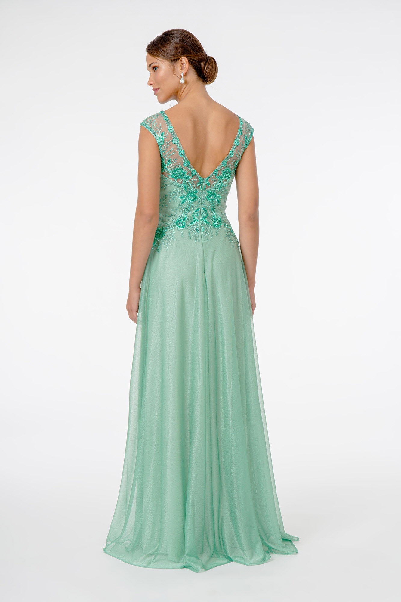 Embroidered Bodice V-Neck Long Dress V-Back GLGL1826-SPECIAL-smcfashion.com