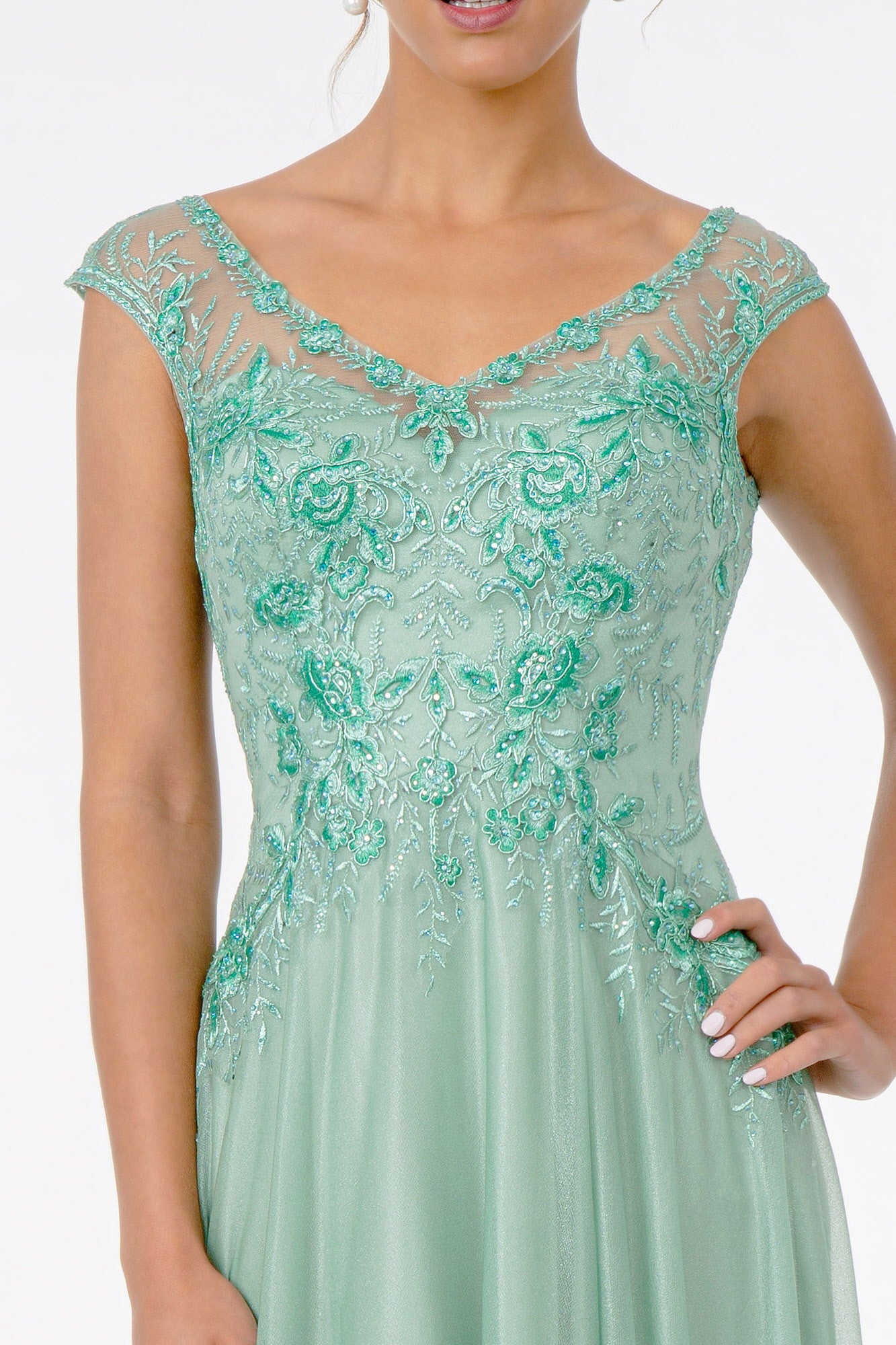 Embroidered Bodice V-Neck Long Dress V-Back GLGL1826-SPECIAL-smcfashion.com