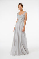 Embroidered Bodice V-Neck Long Dress V-Back GLGL1826-SPECIAL-smcfashion.com