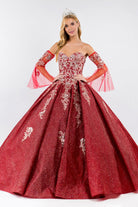 Sweethearted Ruffle Tail Quinceanera Dress Detached Mesh Sleeve - Mask Not Included GLGL1912-QUINCEANERA-smcfashion.com