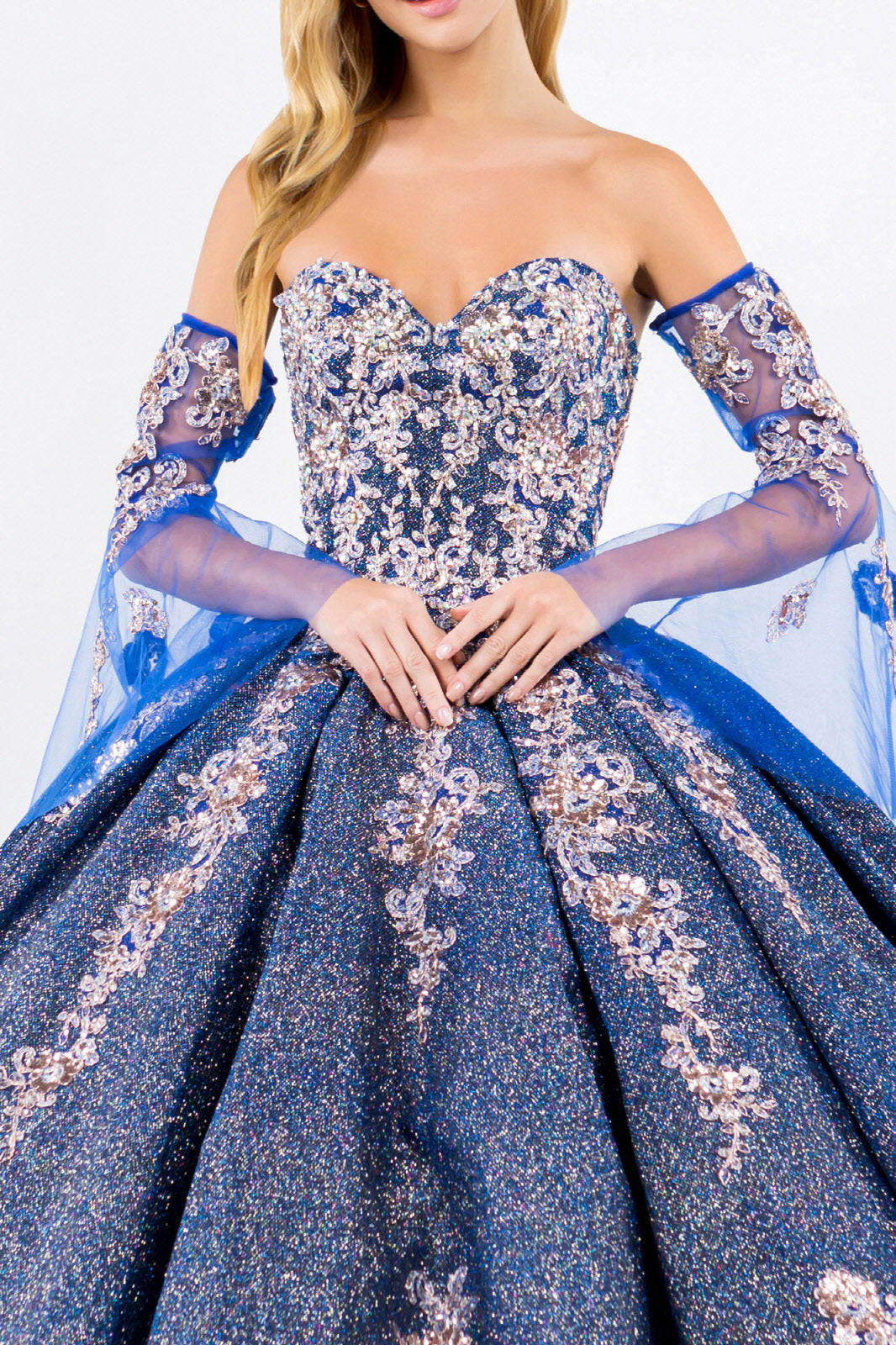 Sweethearted Ruffle Tail Quinceanera Dress Detached Mesh Sleeve - Mask Not Included GLGL1912-QUINCEANERA-smcfashion.com