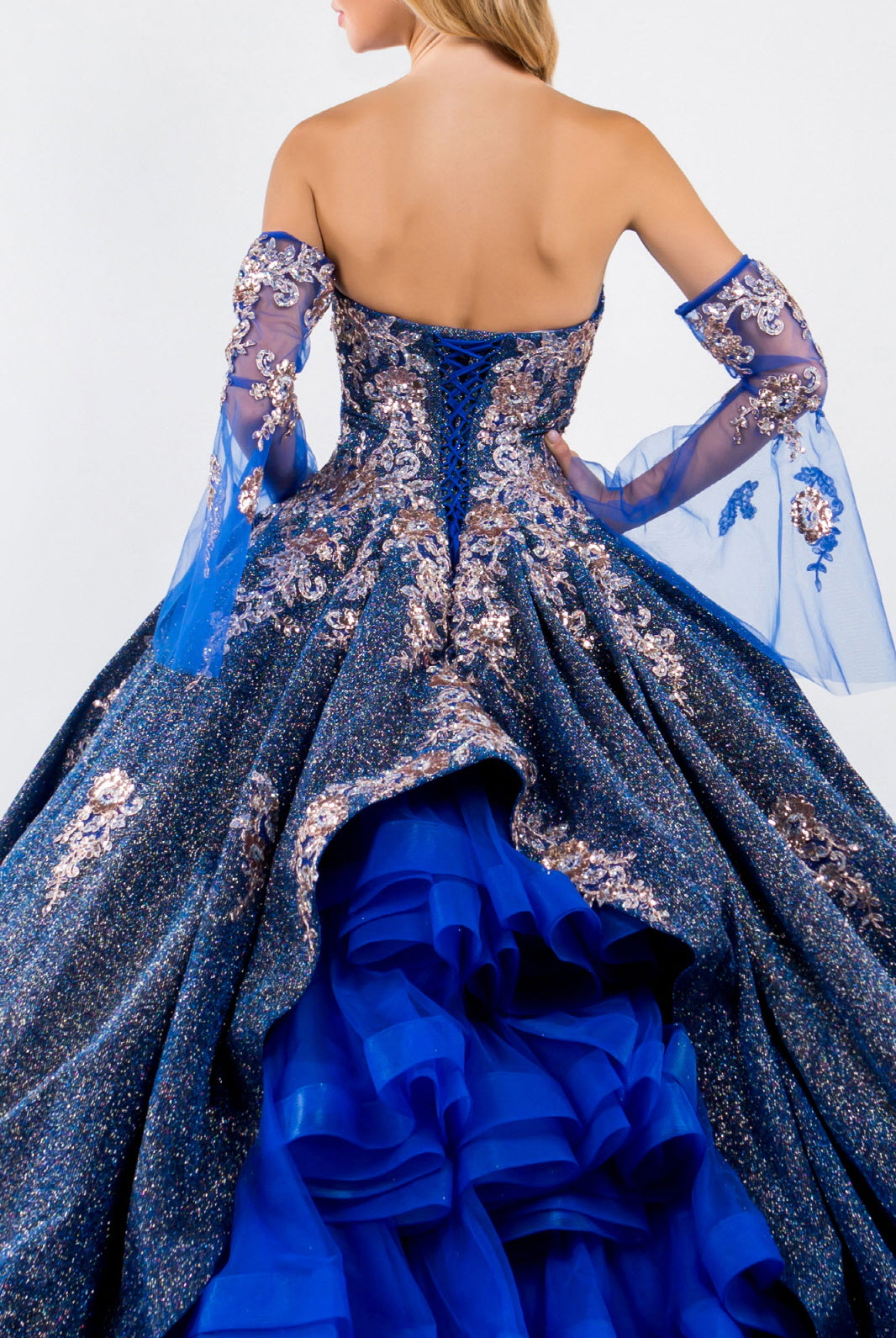 Sweethearted Ruffle Tail Quinceanera Dress Detached Mesh Sleeve - Mask Not Included GLGL1912-QUINCEANERA-smcfashion.com