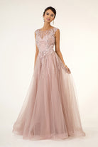 Embroidered Mesh Boat Neck A-Line Long Dress Sheer Back - Mask Not Included GLGL1923-GALA-smcfashion.com