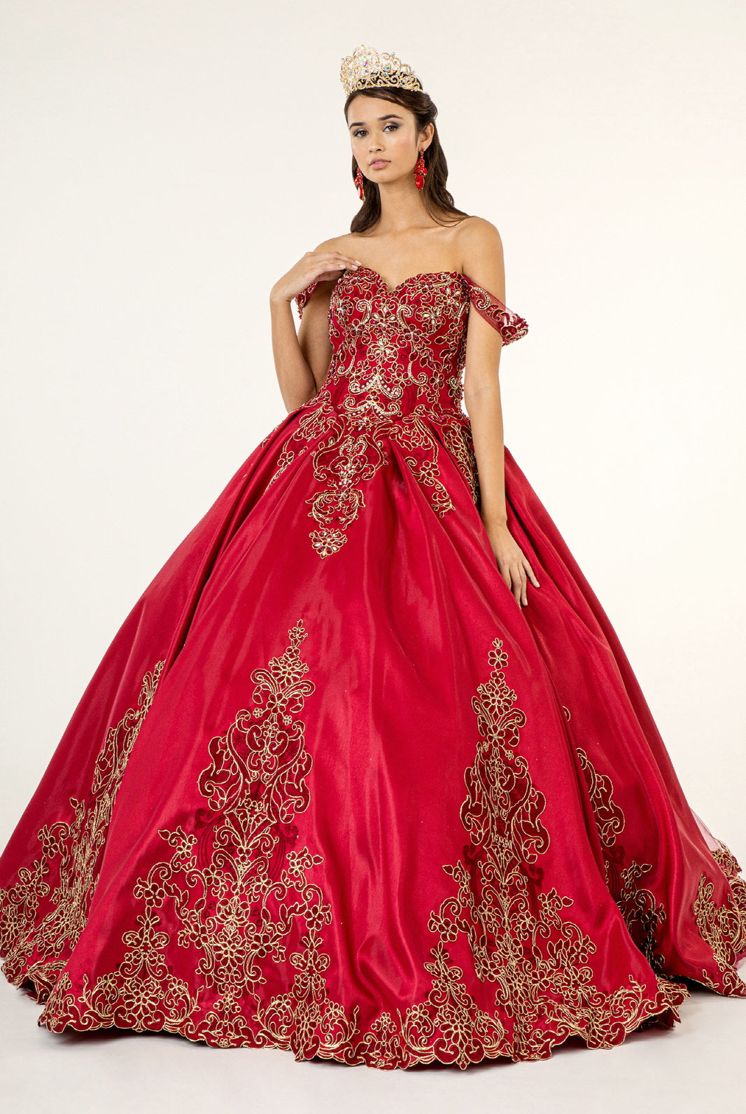 Embroidered Mesh Strap Satin Quinceanera Dress Mesh Tail - Mask Not Included GLGL1930-QUINCEANERA-smcfashion.com