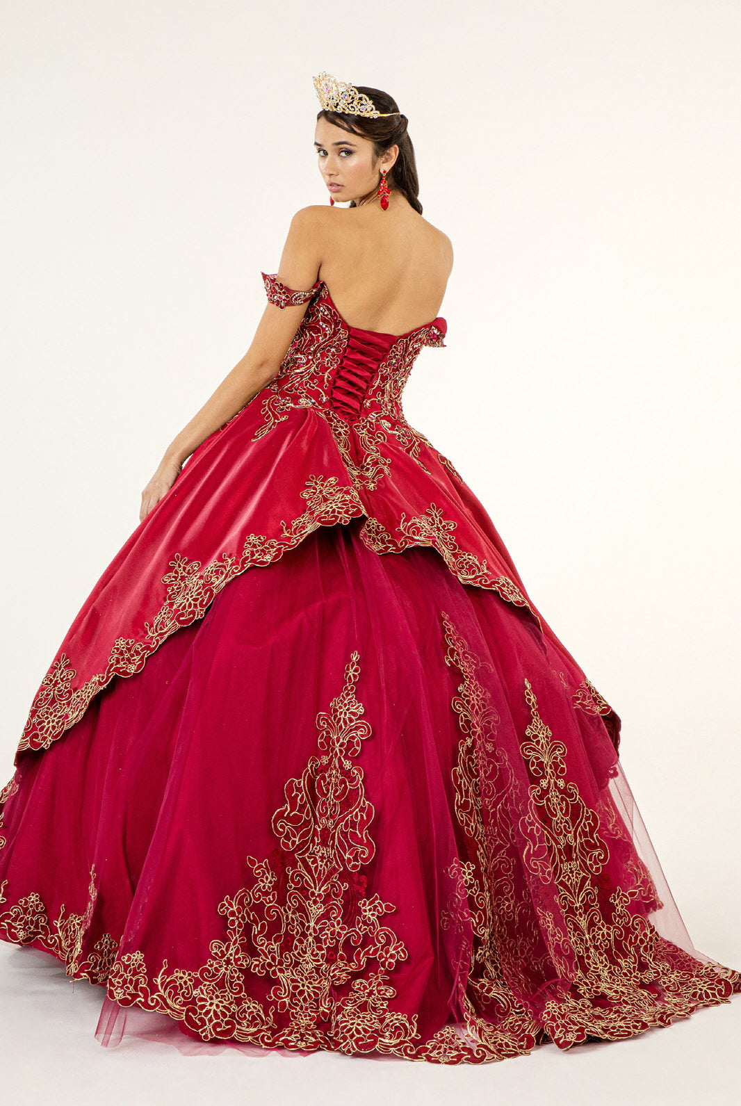 Embroidered Mesh Strap Satin Quinceanera Dress Mesh Tail - Mask Not Included GLGL1930-QUINCEANERA-smcfashion.com