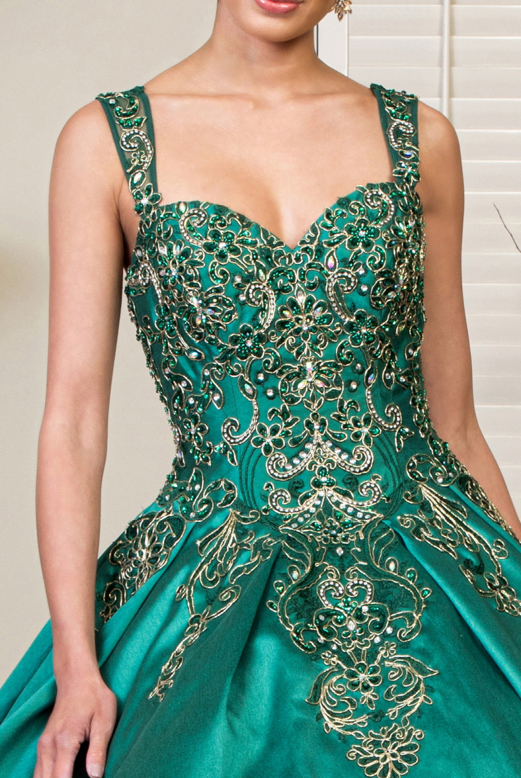 Embroidered Mesh Strap Satin Quinceanera Dress Mesh Tail - Mask Not Included GLGL1930-QUINCEANERA-smcfashion.com