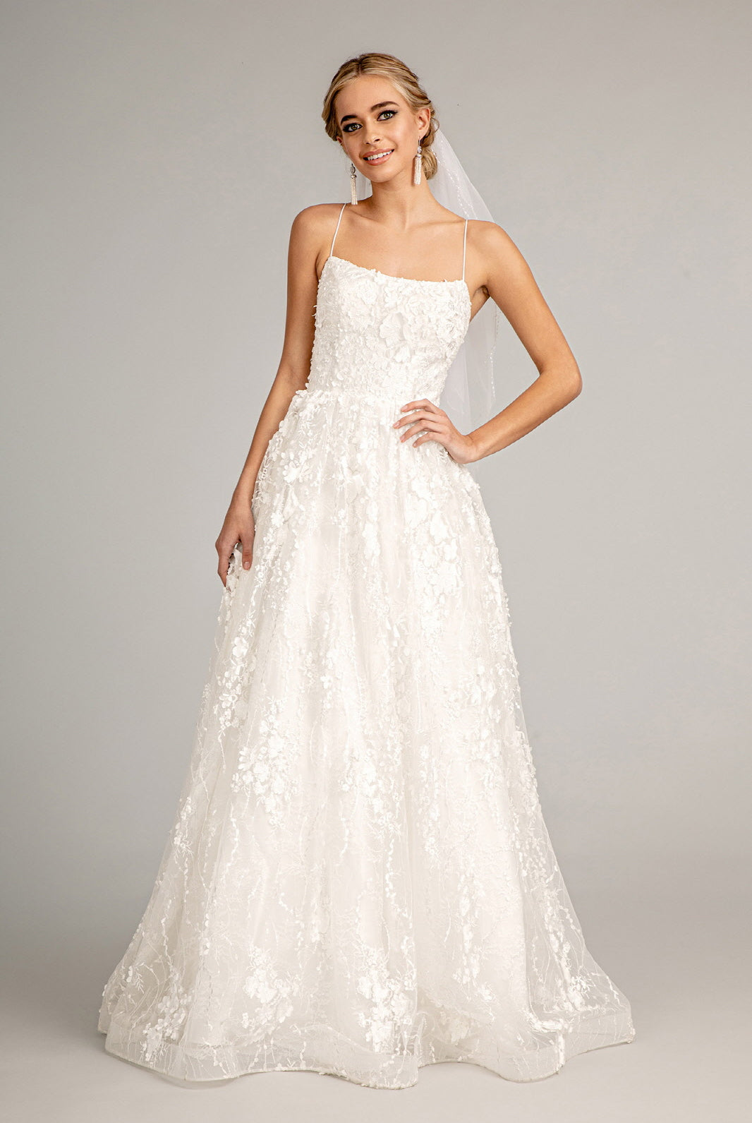 Floral Embroidered Lace-Up Mesh Wedding Gown Sweetheart Neckline GLGL1985-WEDDING GOWNS-smcfashion.com