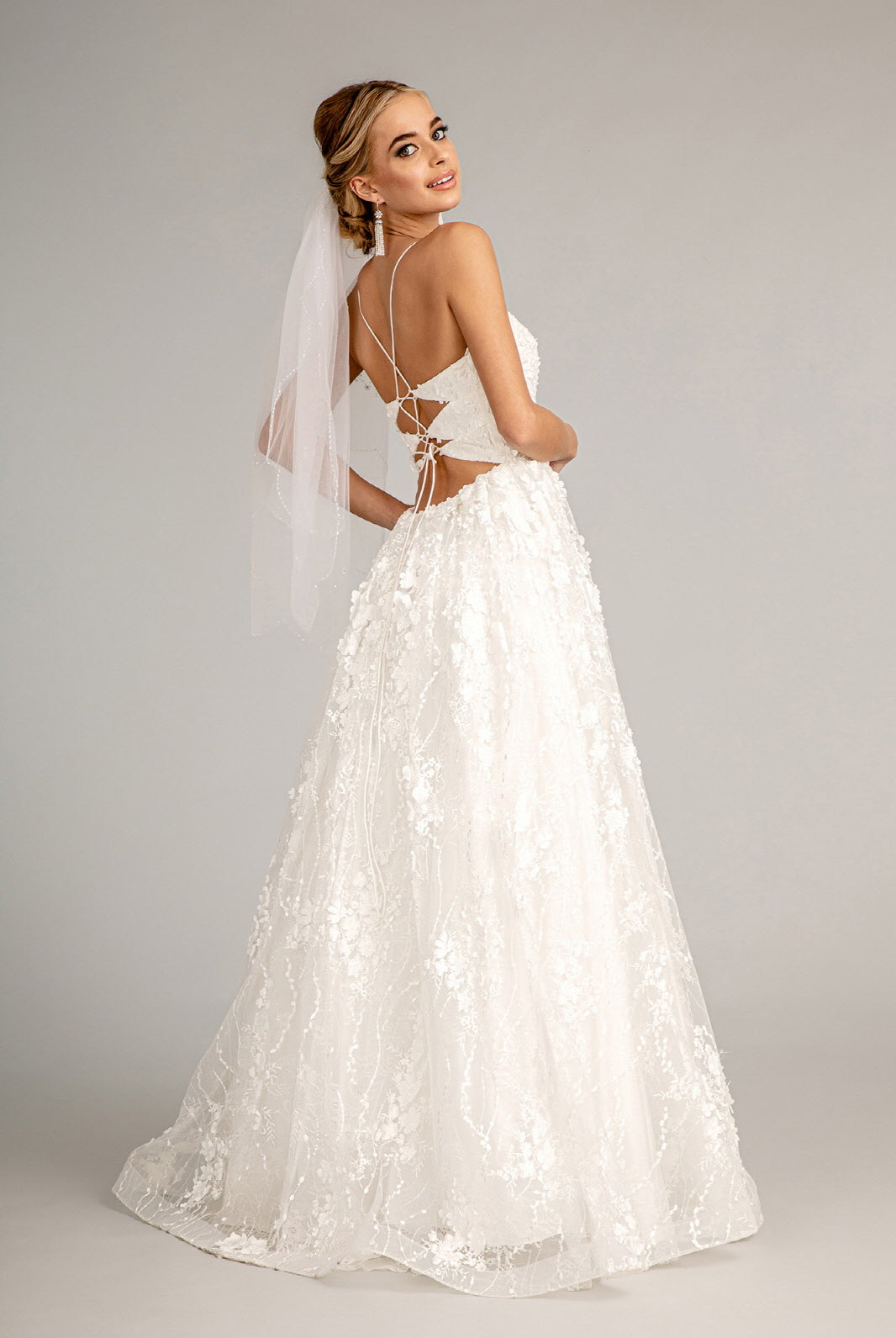 Floral Embroidered Lace-Up Mesh Wedding Gown Sweetheart Neckline GLGL1985-WEDDING GOWNS-smcfashion.com