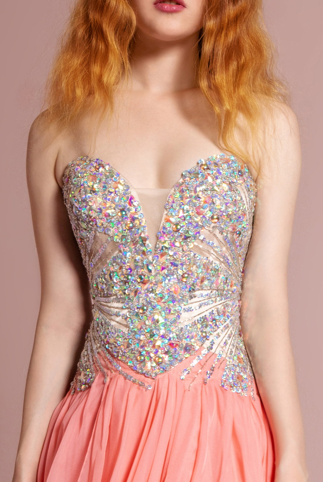 Strapless Sweetheart Chiffon Long Dress with Sequin Embellished Bodice GLGL2092-PROM-smcfashion.com