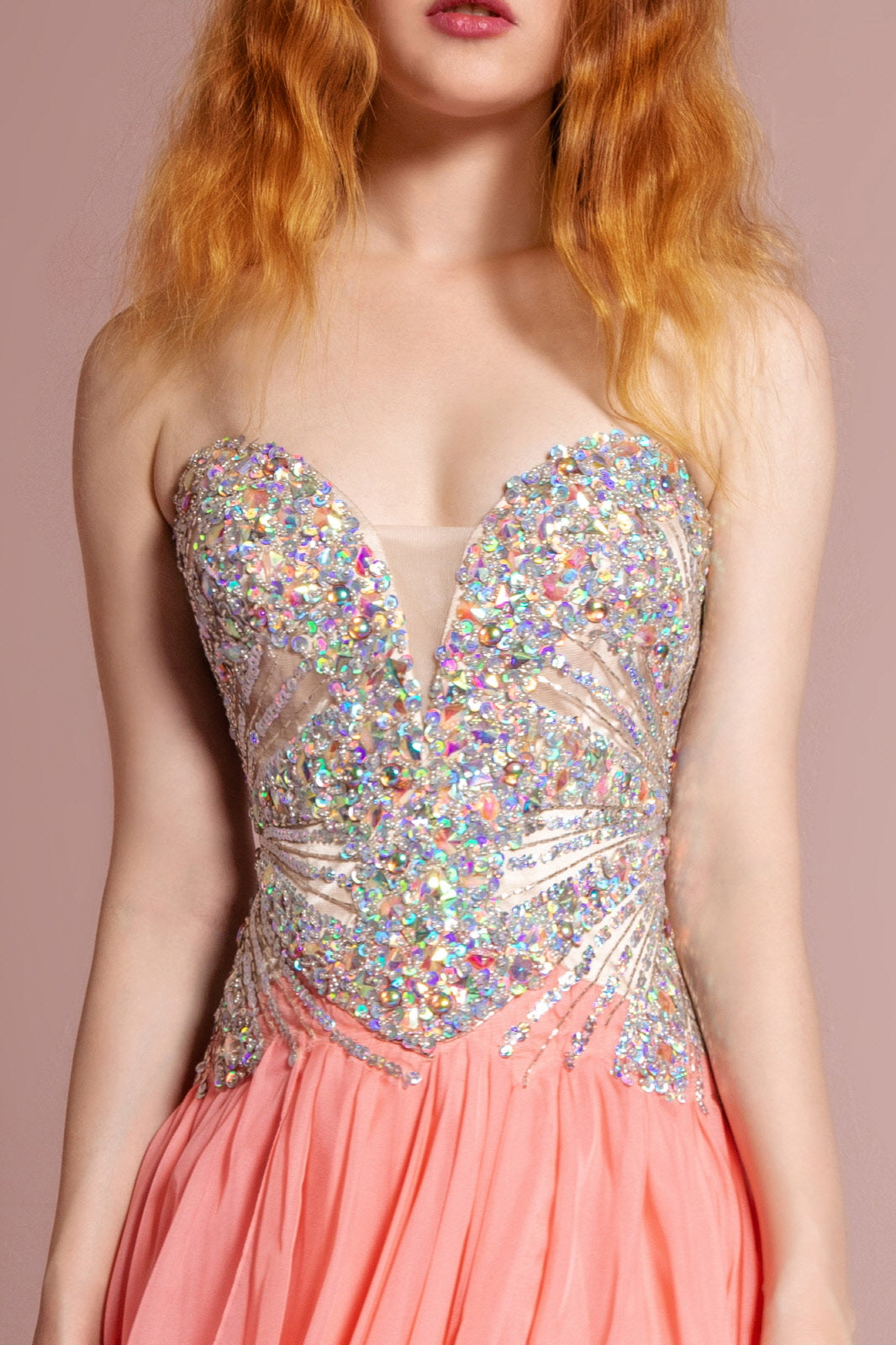 Strapless Sweetheart Chiffon Long Dress with Sequin Embellished Bodice GLGL2092-PROM-smcfashion.com