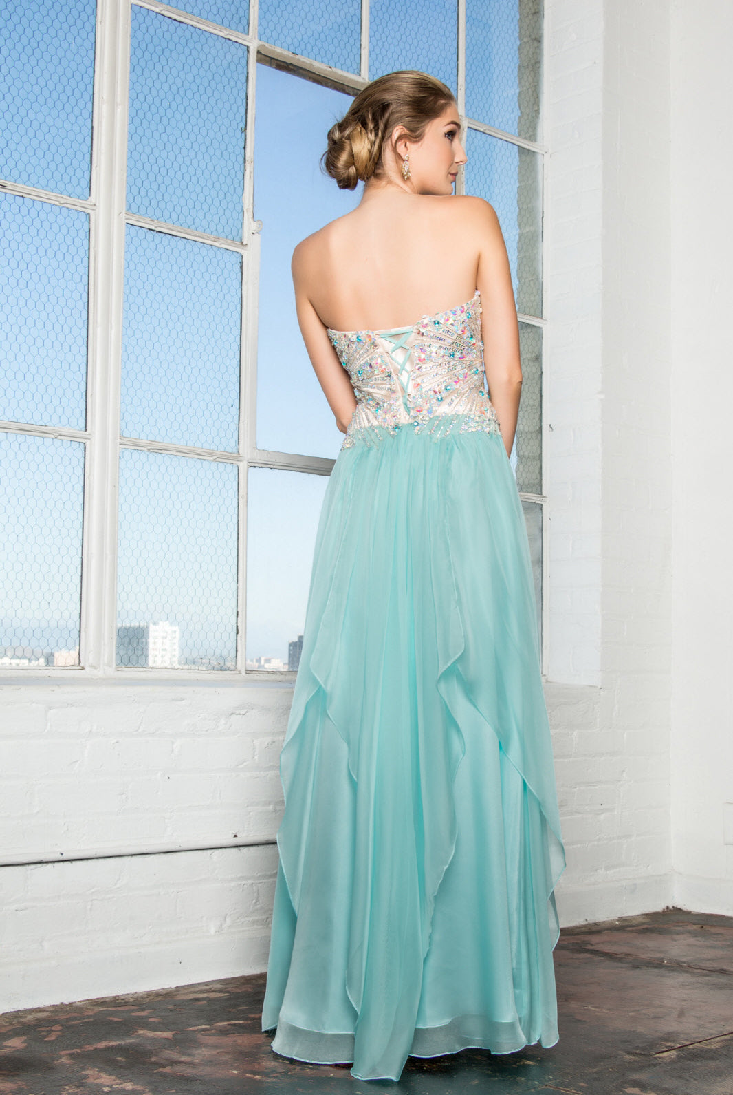 Strapless Sweetheart Chiffon Long Dress with Sequin Embellished Bodice GLGL2092-PROM-smcfashion.com