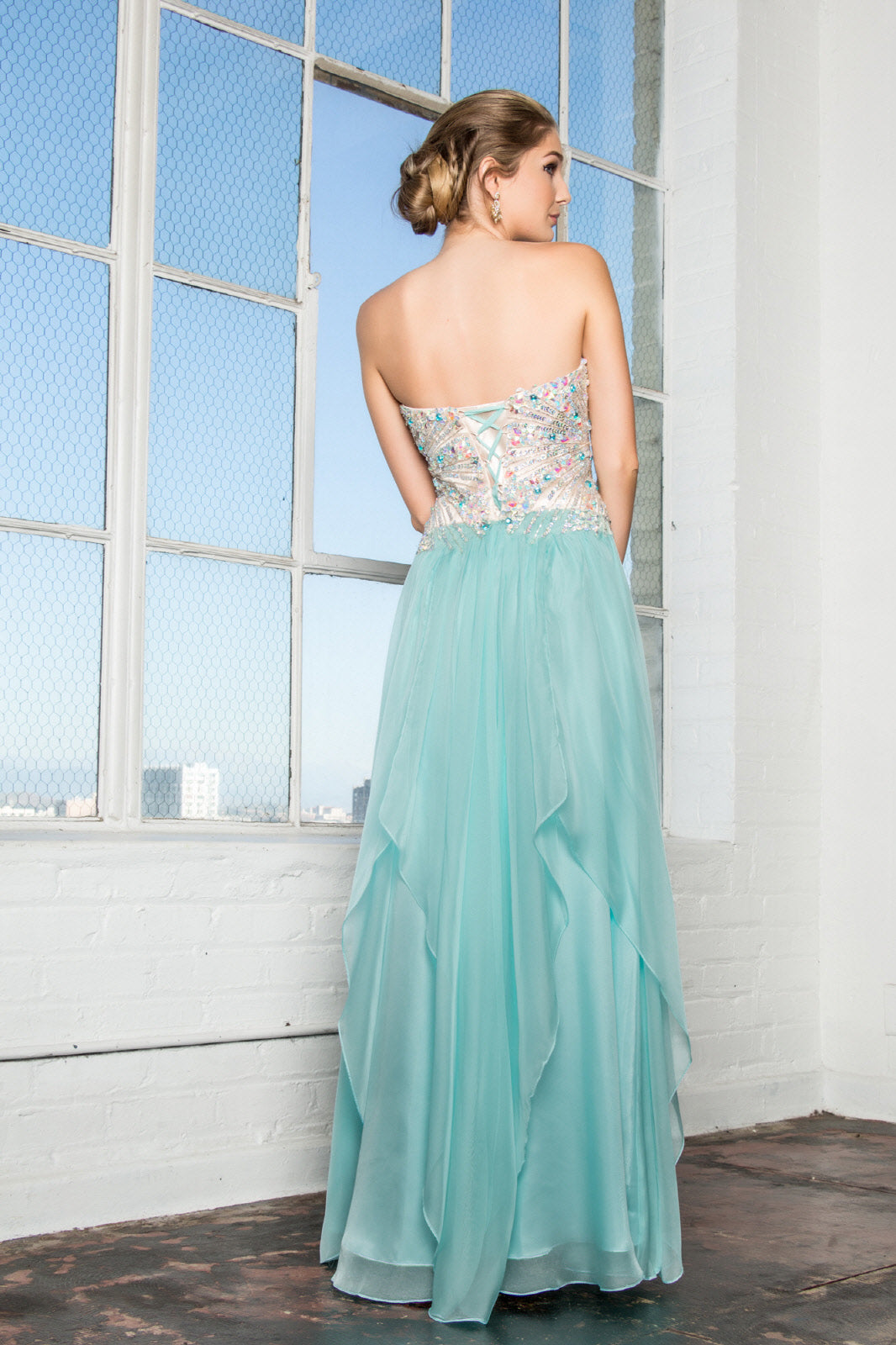 Strapless Sweetheart Chiffon Long Dress with Sequin Embellished Bodice GLGL2092-PROM-smcfashion.com