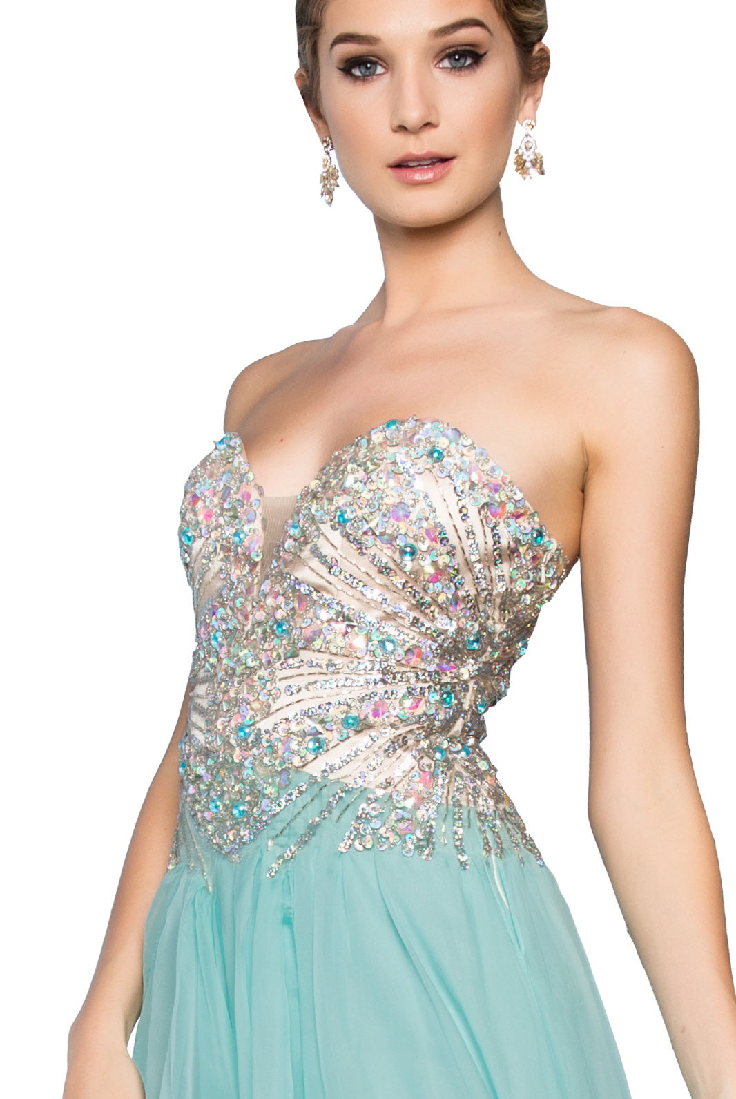 Strapless Sweetheart Chiffon Long Dress with Sequin Embellished Bodice GLGL2092-PROM-smcfashion.com