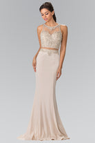 Mock Two-Piece Long Dress with Beaded Top GLGL2342-PROM-smcfashion.com