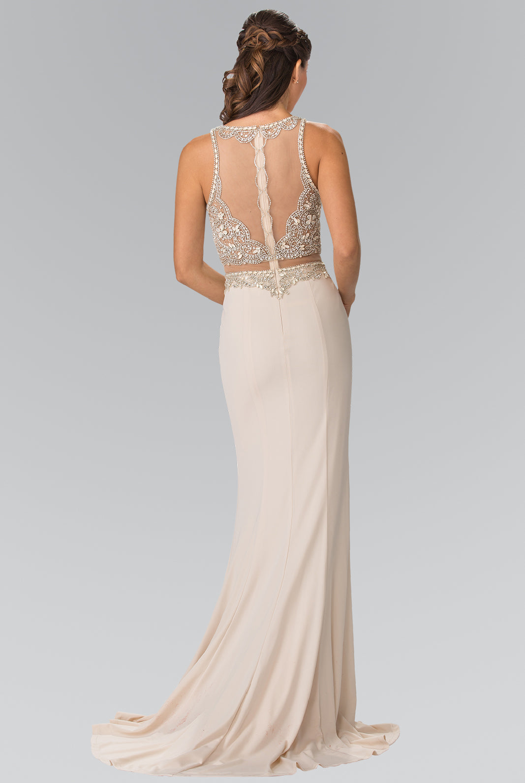 Mock Two-Piece Long Dress with Beaded Top GLGL2342-PROM-smcfashion.com