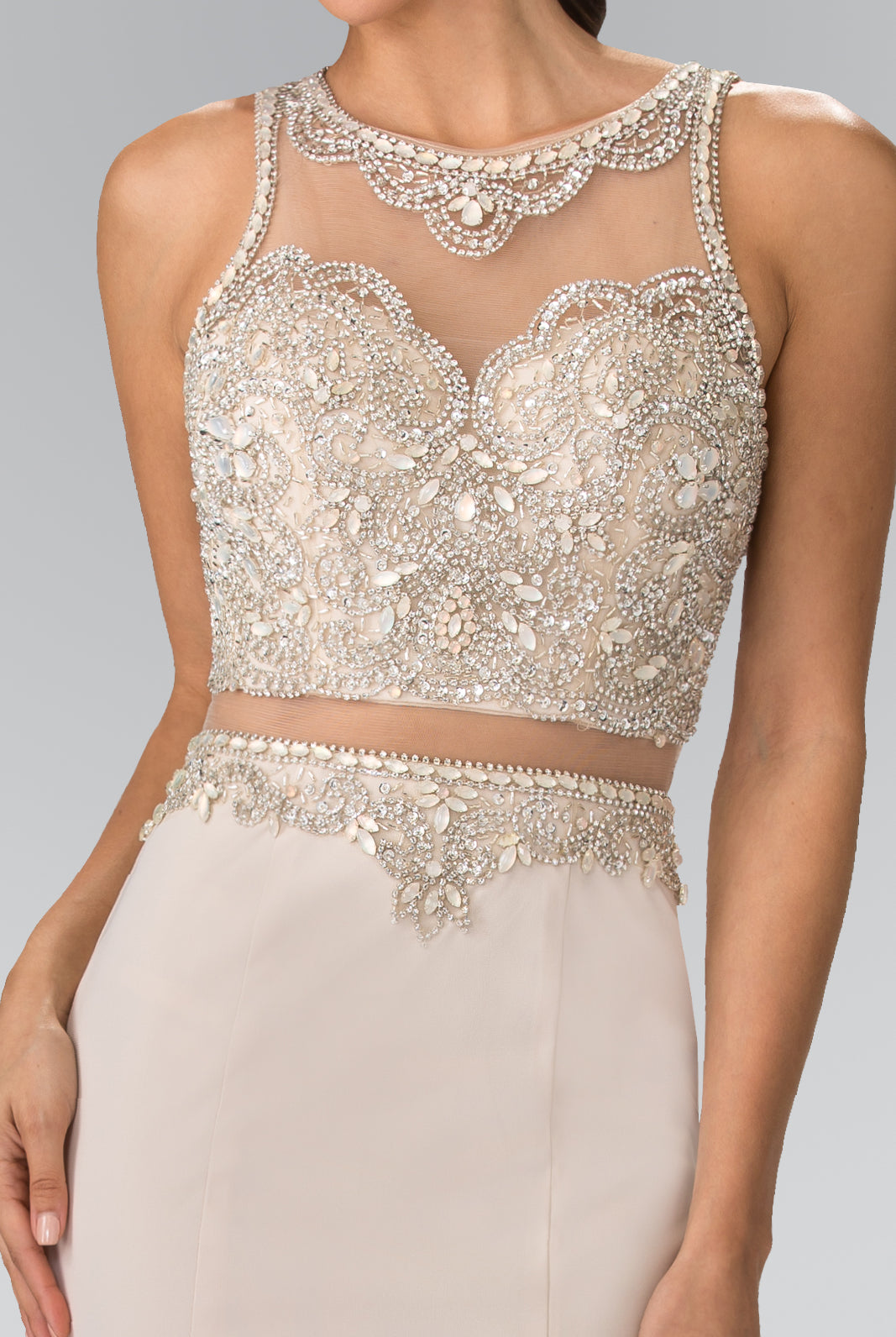 Mock Two-Piece Long Dress with Beaded Top GLGL2342-PROM-smcfashion.com