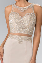 Mock Two-Piece Long Dress with Beaded Top GLGL2342-PROM-smcfashion.com