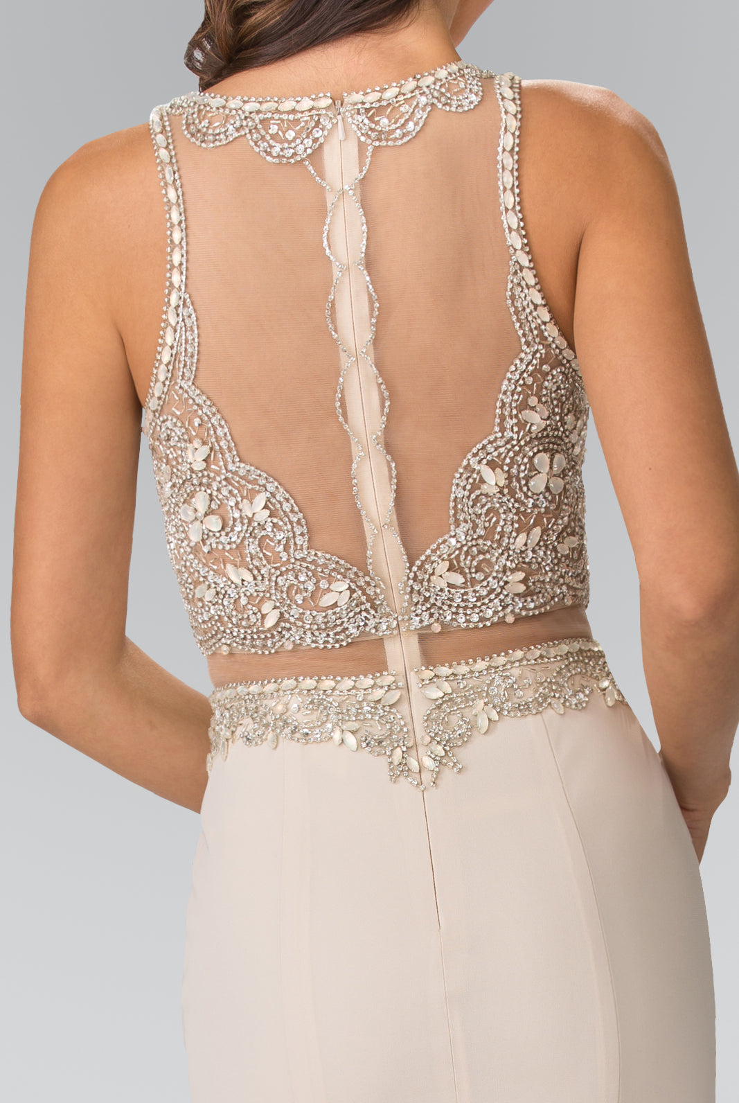 Mock Two-Piece Long Dress with Beaded Top GLGL2342-PROM-smcfashion.com