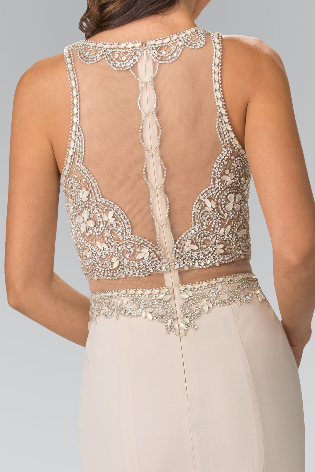 Mock Two-Piece Long Dress with Beaded Top GLGL2342-PROM-smcfashion.com